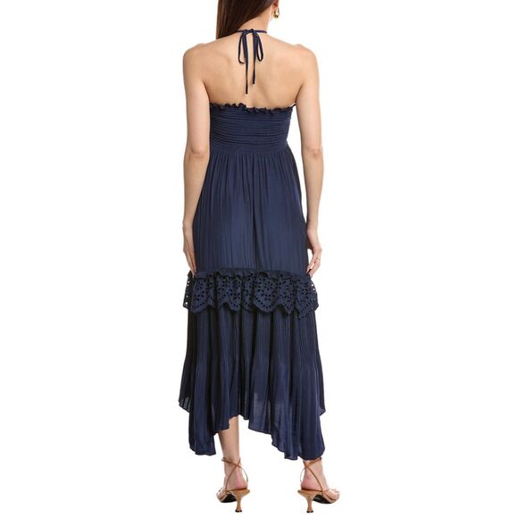 Ramy Brook Women's Size Large Navy Dulce Tiered Halter Maxi Dress NWT - Picture 2 of 8